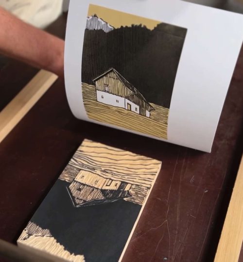 refuge houtsnede druk